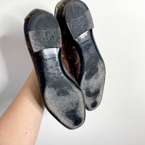 Louis Vuitton Brown Monogram Loafers with Gold Accent - Picture 3 of 12